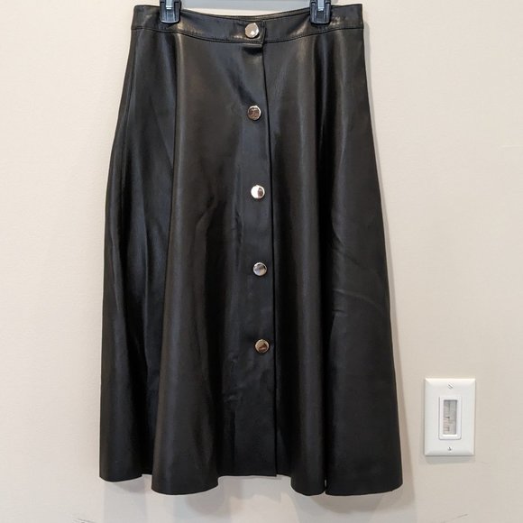 Zara Dresses & Skirts - Zara A line Long Black Faux Leather Skirt with Button Details Sz XS